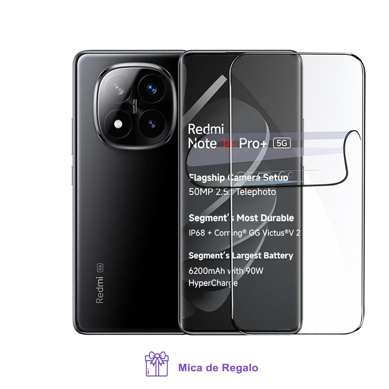 XIAOMI REDMI NOTE 14 PRO PLUS 5G 8GB RAM 256GB ROM NEGRO + MICA HIDROGEL