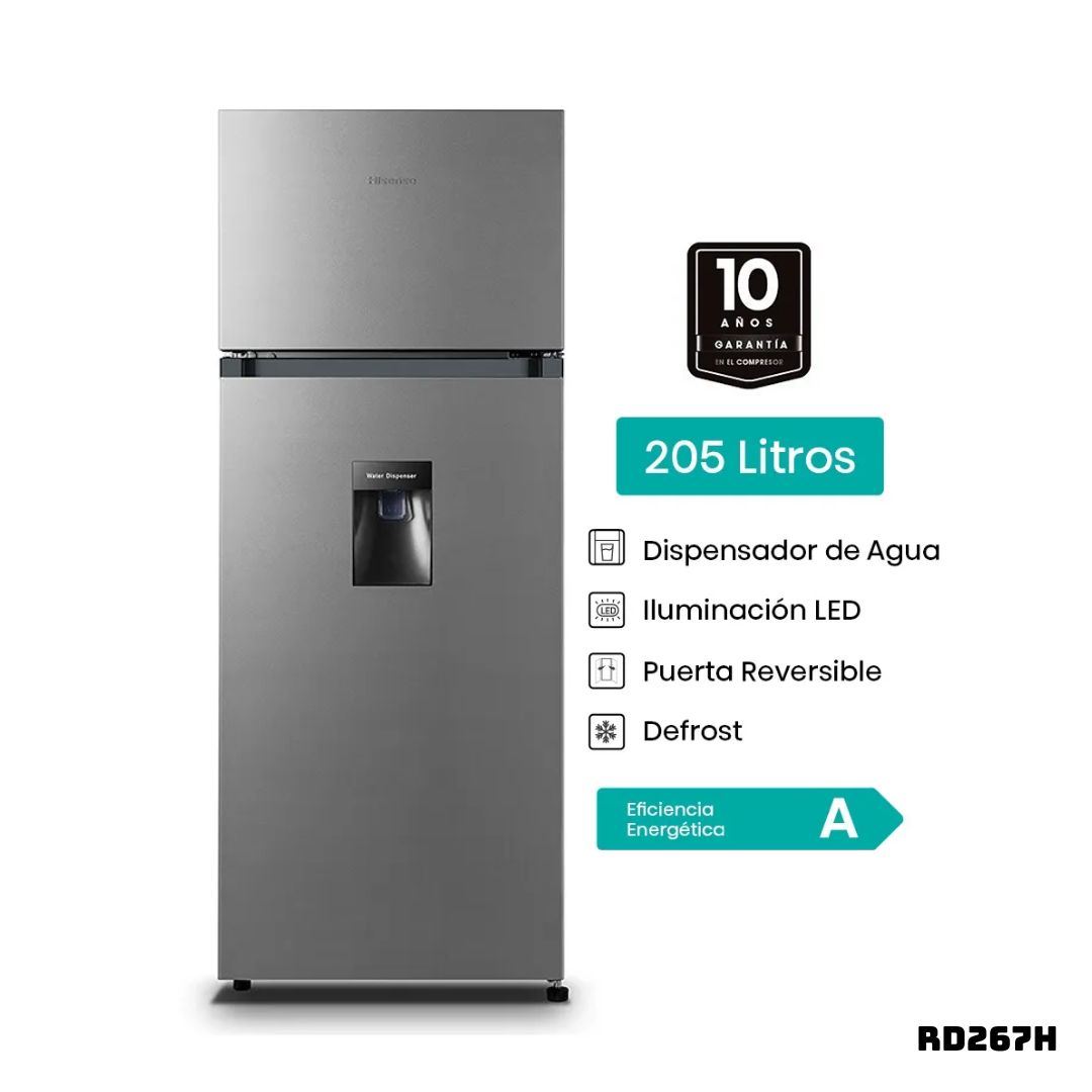REFRIGERADORA HISENSE 205 L TOP FREEZER PLATEADO - RD267H