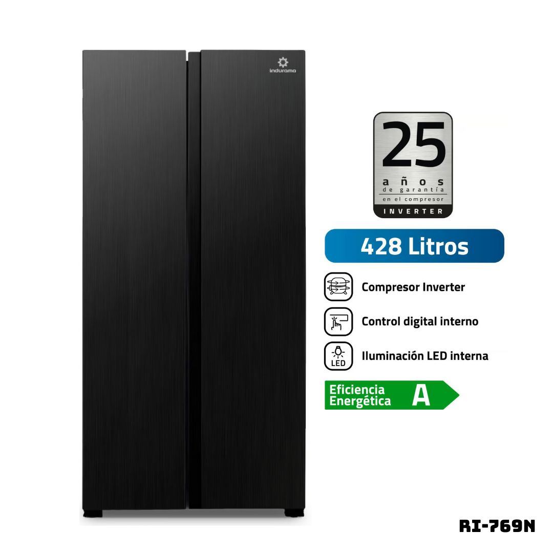 REFRIGERADORA INDURAMA 428 L SIDE BY SIDE NEGRO - RI-769N