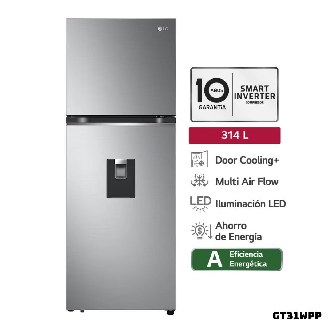REFRIGERADORA LG 314 L TOP FREEZER PLATEADO - GT31WPP