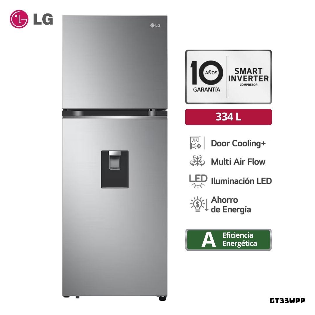 REFRIGERADORA LG 334 L TOP FREEZER PLATEADO - GT33WPP