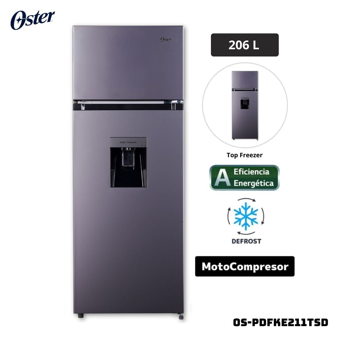 REFRIGERADORA OSTER 206 L TOP FREEZER GRIS PLATEADO - OS-PDFKE211TSD