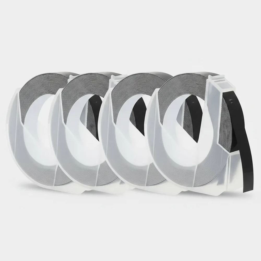 4 rollos adhesivo de relieve color negro embossing 9mm 3 metros para B90