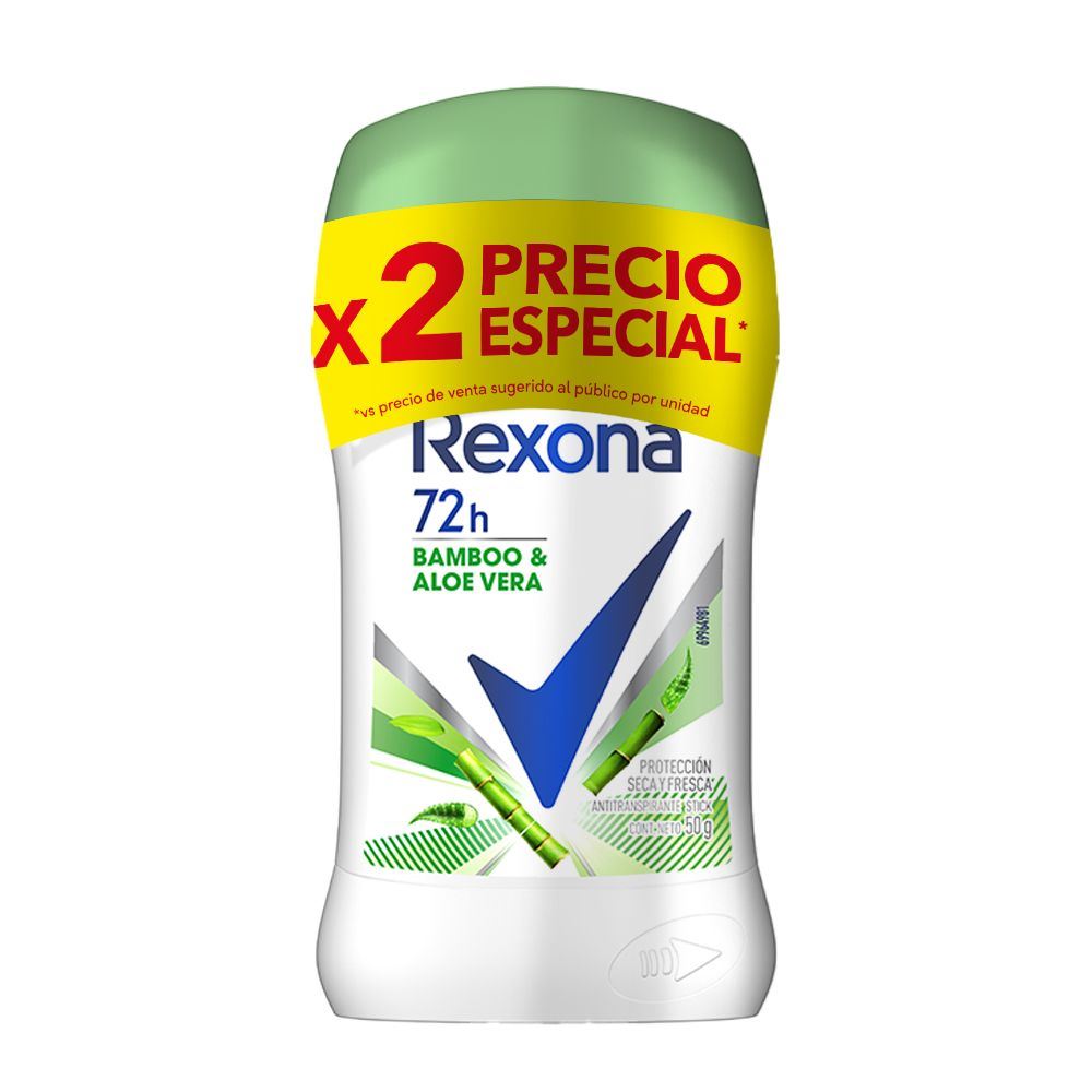 Dúo Pack Desodorante Barra Rexona Women Bamboo & Aloe Vera - Frasco 50 Gr