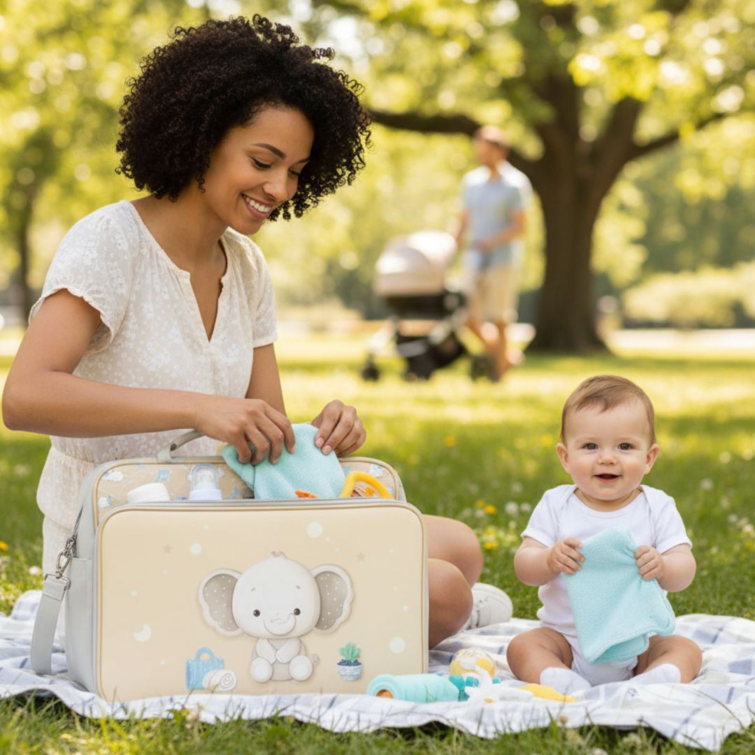 Bolso cartera pañalera para bebe con diseño - Beige
