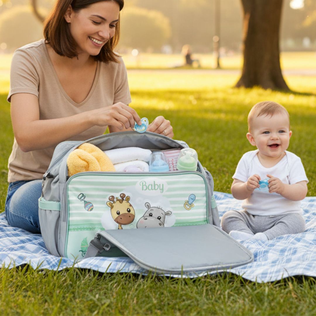 Bolso cartera pañalera para bebe con diseño - Verde