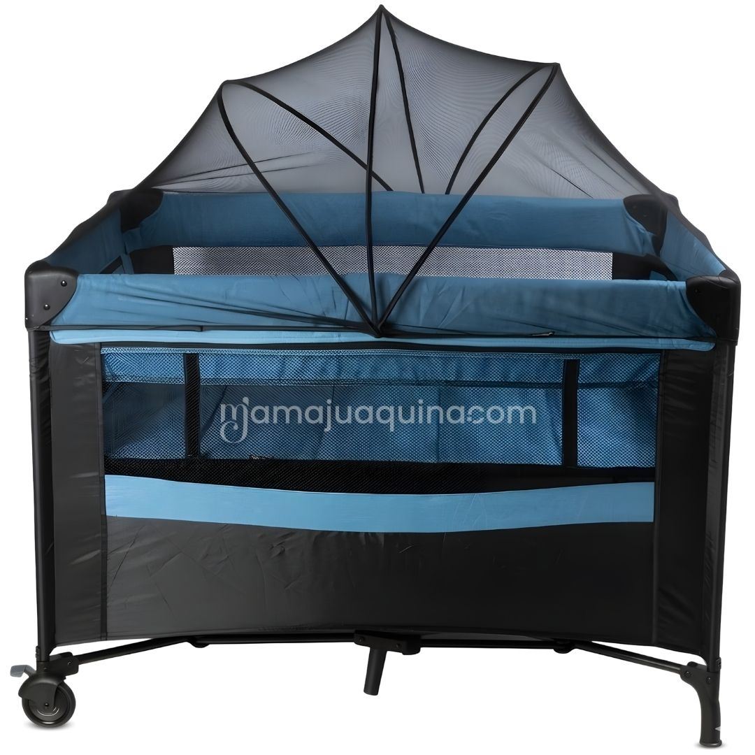 Cuna Corral de Lujo «ROMI» Light Blue con Colchón