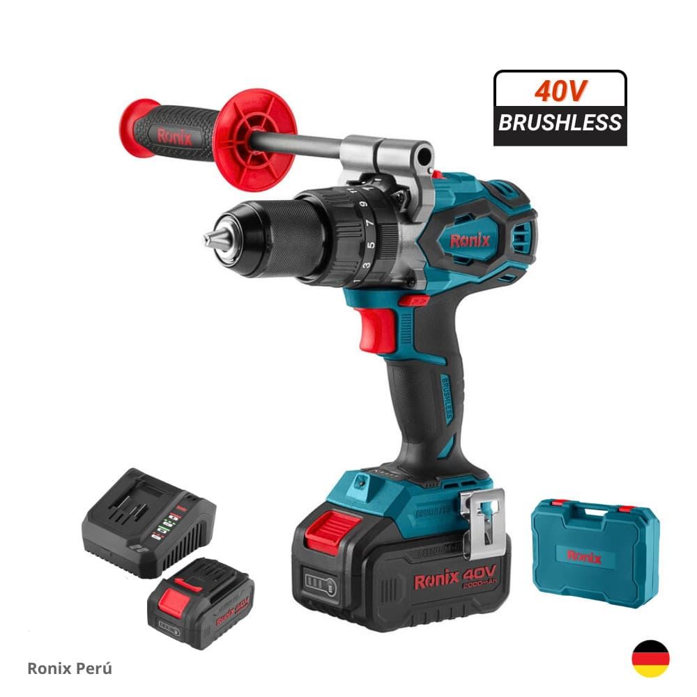 Taladro Percutor Atornillador 1/2″ 40V 2Ah Inalámbrico Brushless RONIX 8905-40V Industrial