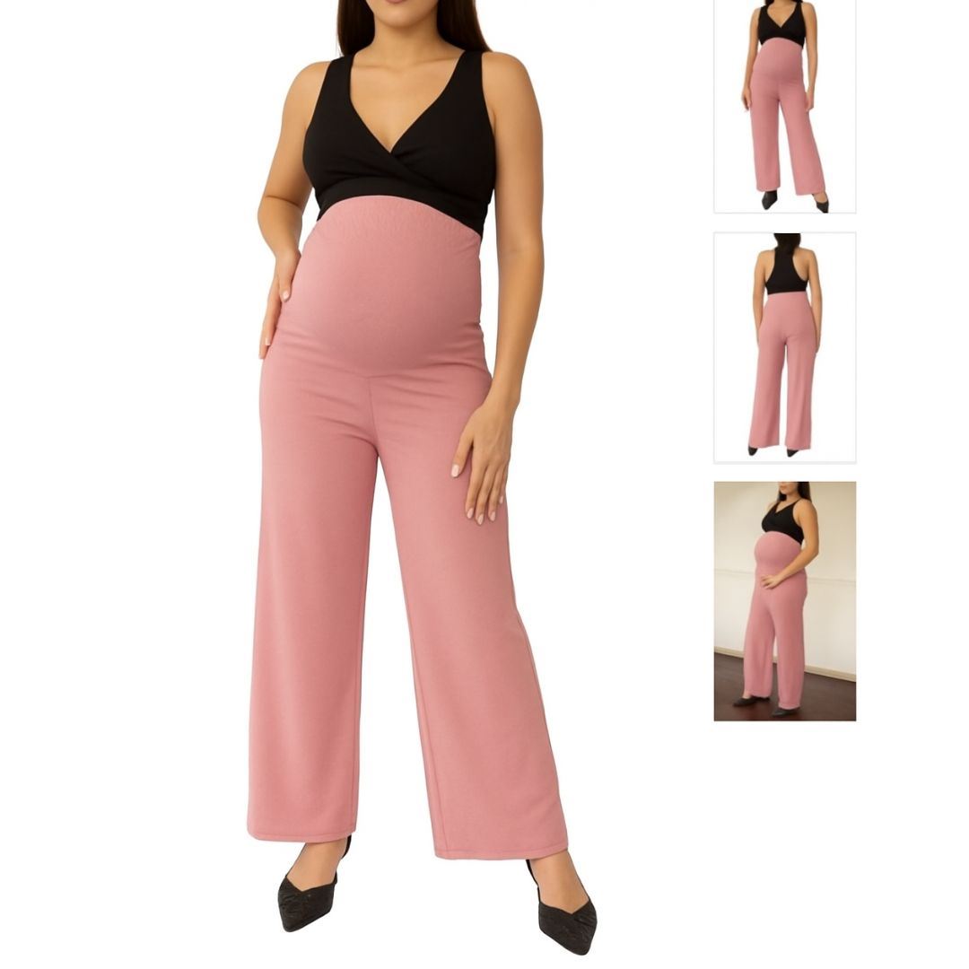 Pantalon Fresco De Tela Lino Con Bolsillos Para Embarazada / Maternidad