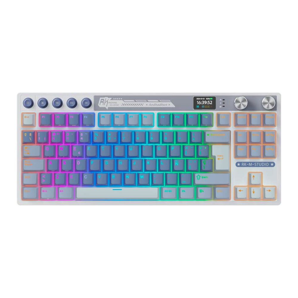 Royal Kludge - Teclado M87 Wireless TKL Ocean Blue Switch Cream