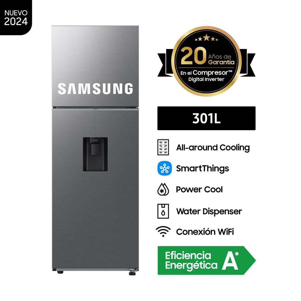 Refrigeradora Samsung Top Freezer 301LT con Dispensador de agua RT31DG5220S9PE