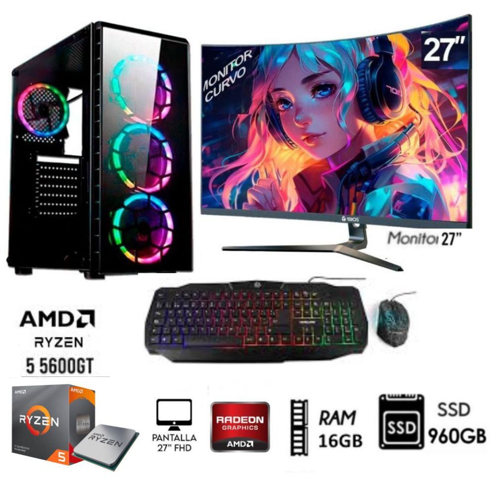 COMPUTADORA PC RYZEN 5 5600GT RAM 16GB Disco SSD 960GB Monitor 27"