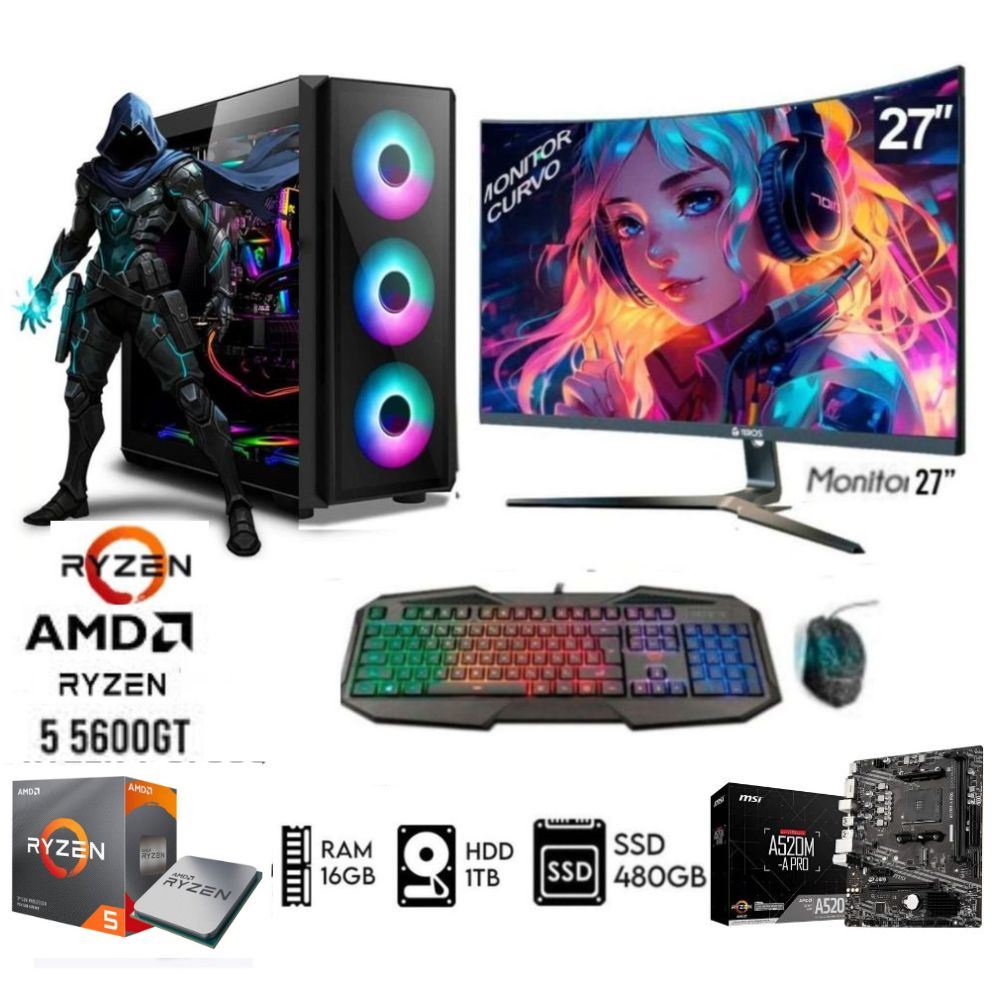 PC GAMER RYZEN 5 5600GT RAM 16GB DISCO 1TB+SSD 480GB MONITOR 27