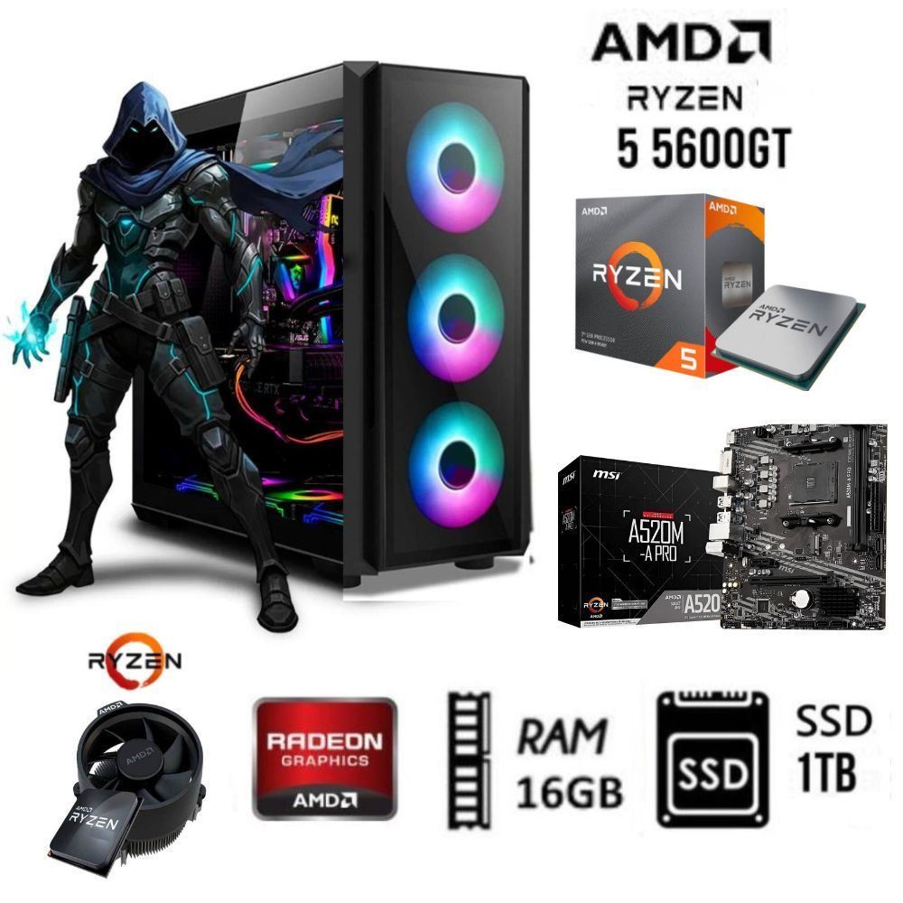Computadora Pc Gamer  Ryzen 5 5600GT  Ram 16GB DISCO SSD 1TB  CASE RGB luces