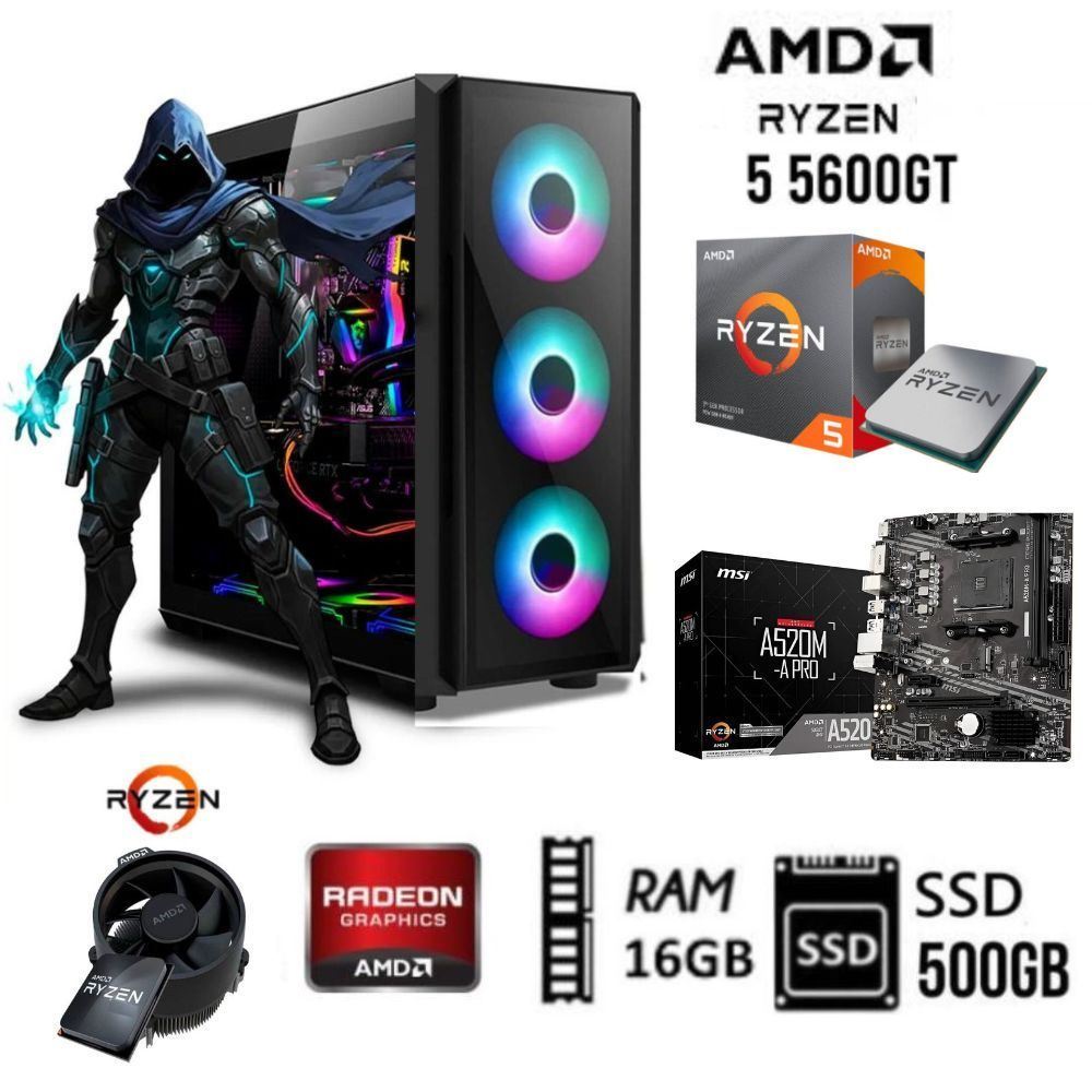 Computadora Pc Gamer  Ryzen 5 5600GT  Ram 16GB DISCO SSD 500GB CASE RGB luces