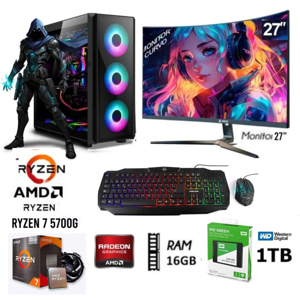 Computadora Pc Ryzen 7-5700G Ram 16GB  DISCO SOLIDO SSD 1TB  Monitor 27