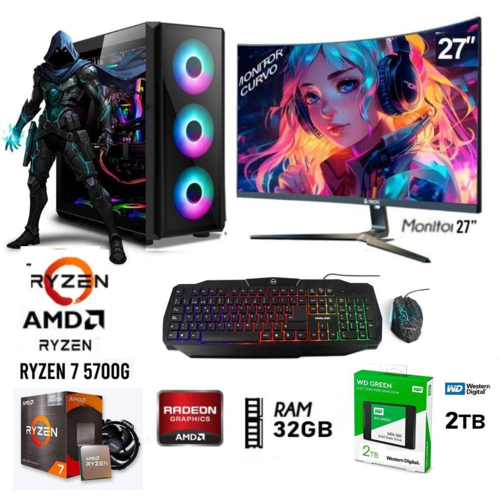 Computadora Pc Ryzen 7-5700G Ram 32GB  DISCO SOLIDO SSD 2TB  Monitor 27