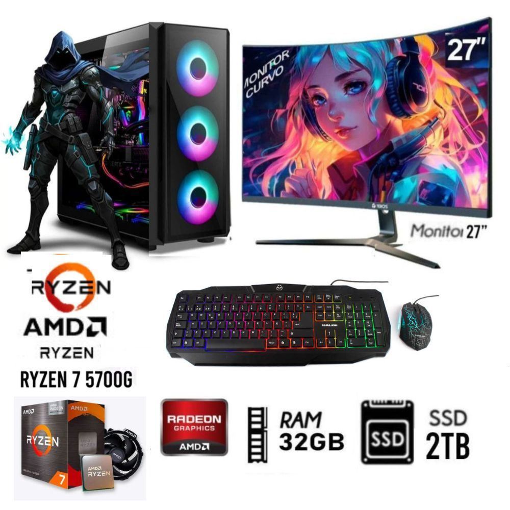 Computadora Pc Ryzen 7-5700G Ram 32GB  DISCO SOLIDO SSD 2TB  Monitor 27