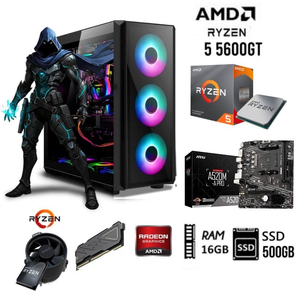 Computadora Pc Gamer  Ryzen 5 5600GT  Ram 16GB DISCO SSD 500GB CASE RGB luces