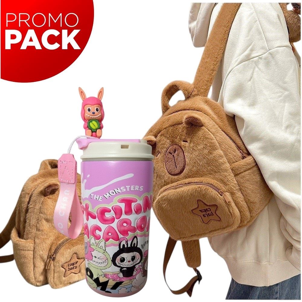 PACK de una Mochila capibara y un tomatodo  Marron