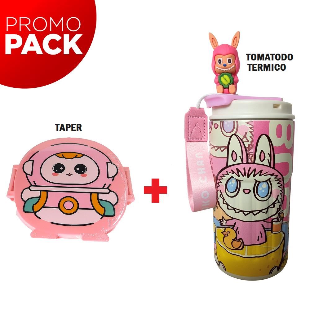 Pack de un tapper y Un tomatodo 500ML Termico Rosa