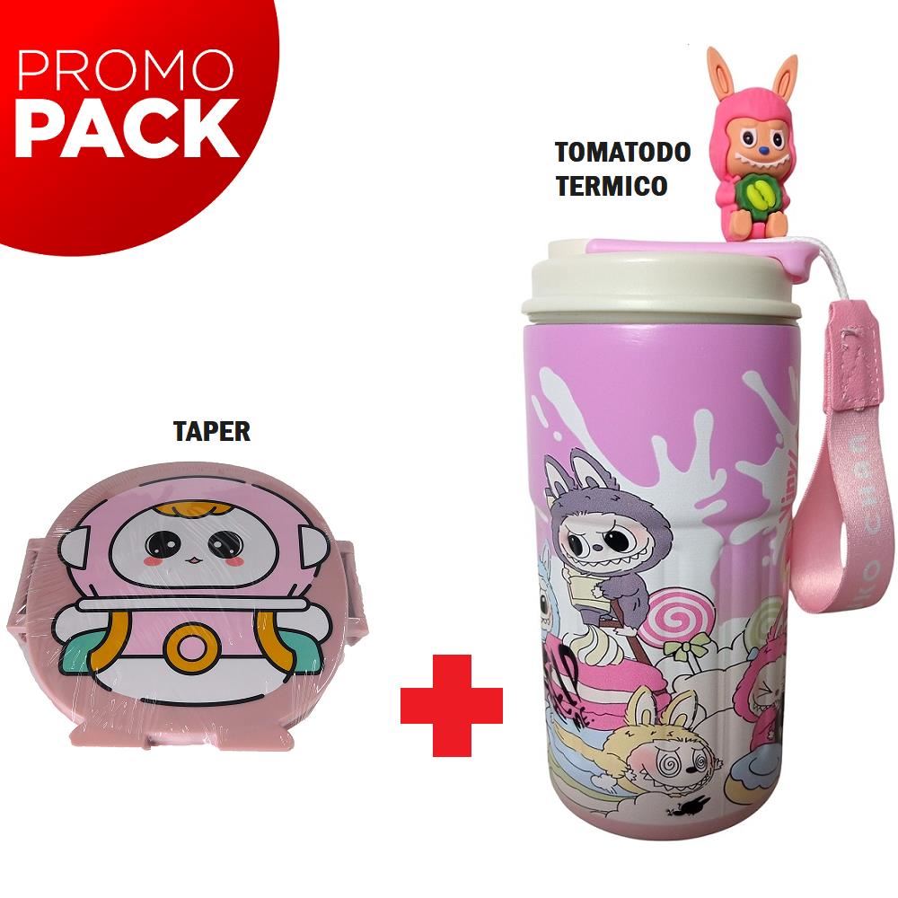 Pack de un tapper y Un tomatodo 500ML Termico Palo Rosa
