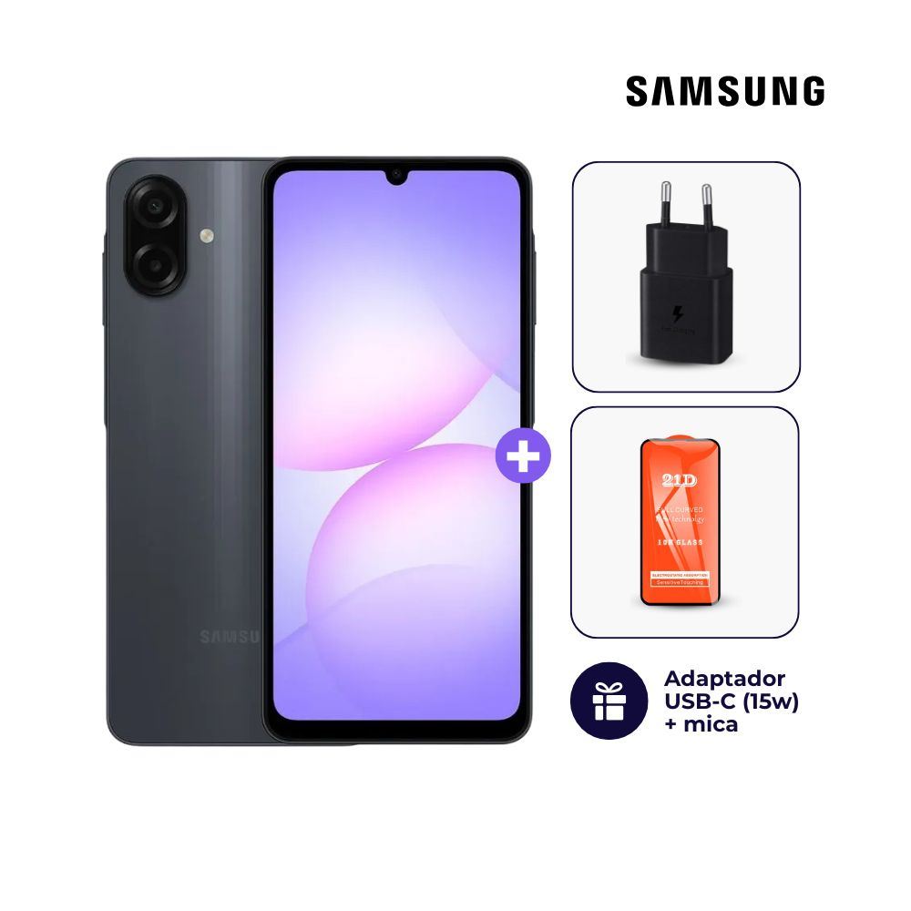 Samsung Galaxy A07 64GB 4GB Negro + Adaptador USB-C Samsung Original 15W + Mica