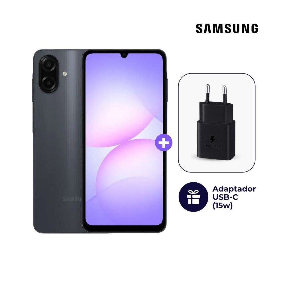 Samsung Galaxy A07 4G 64GB 4GB Negro + Adaptador USB-C Samsung Original 15W + Mica