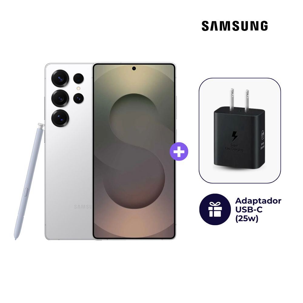 Celular Samsung Galaxy S25 Ultra 512GB 12GB Ram Color Titanio Blanco plateado + Cargador Samsung de 25W