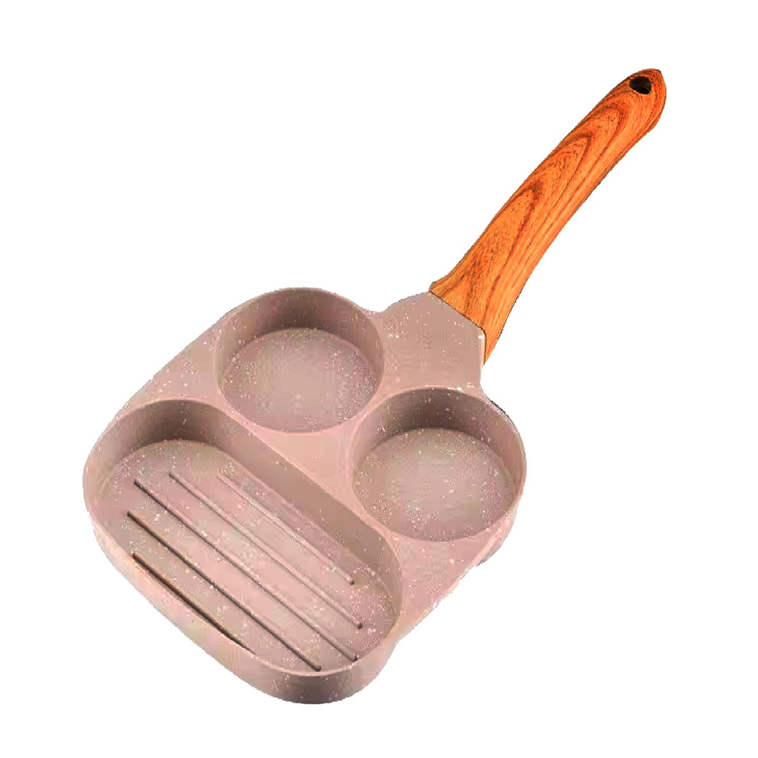 Sartén Antiadherente de 3 Divisiones con Mango Largo Beige