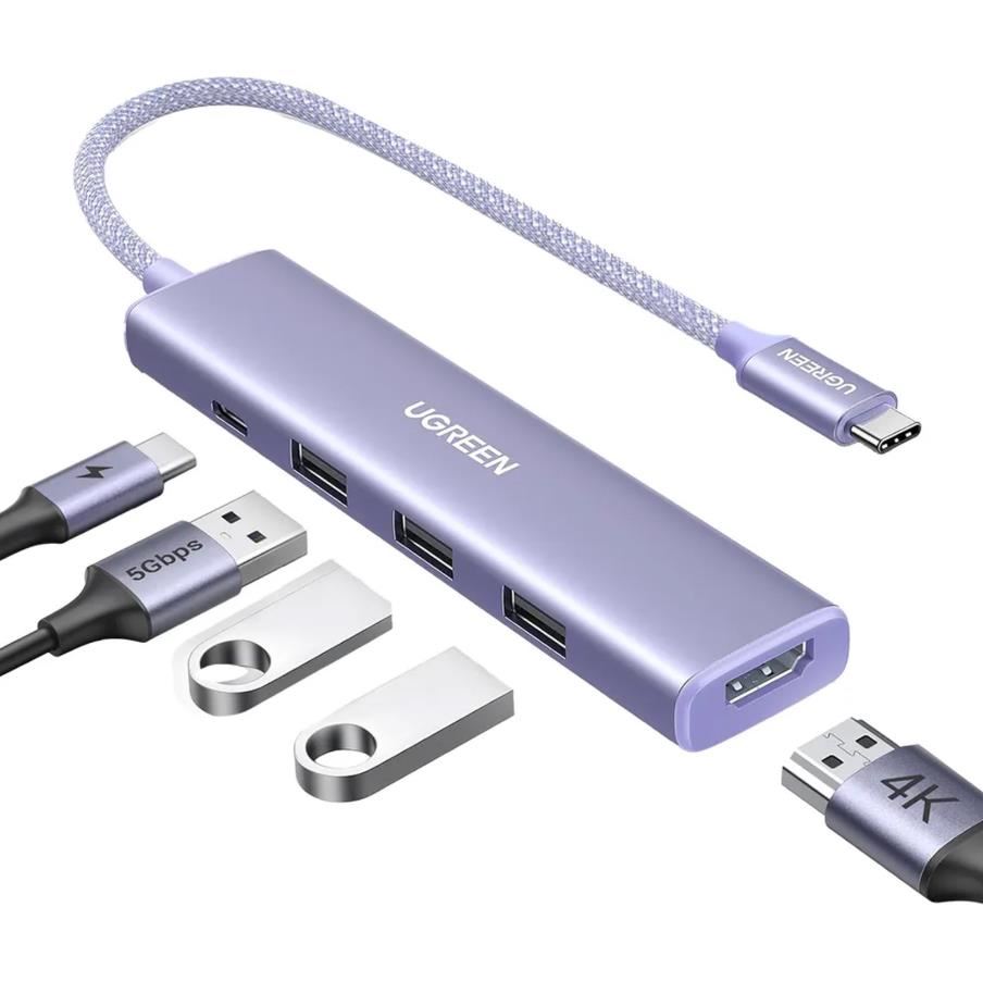 Adaptador 5 En 1 USB-C HDMI 4K 3x USB-A 3.0 PD 100W UGREEN 35582-CM478