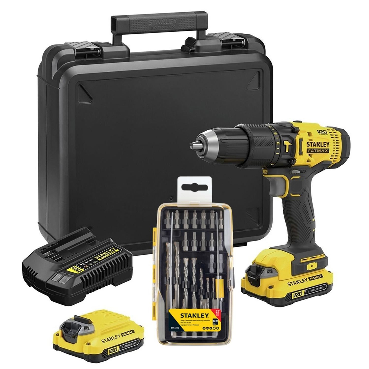 Taladro 1/2" 20V 2 Bat 1.5 Ah + Acc. 27 Piezas Stanley SCD711C2K-K3