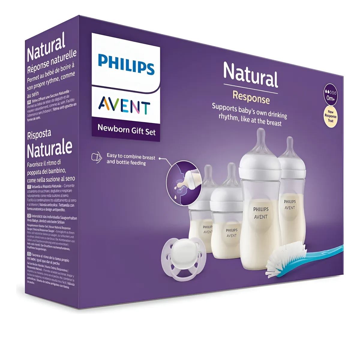 Set De Regalo Avent Natural 3.0 4 Biberones Chupon Escobilla