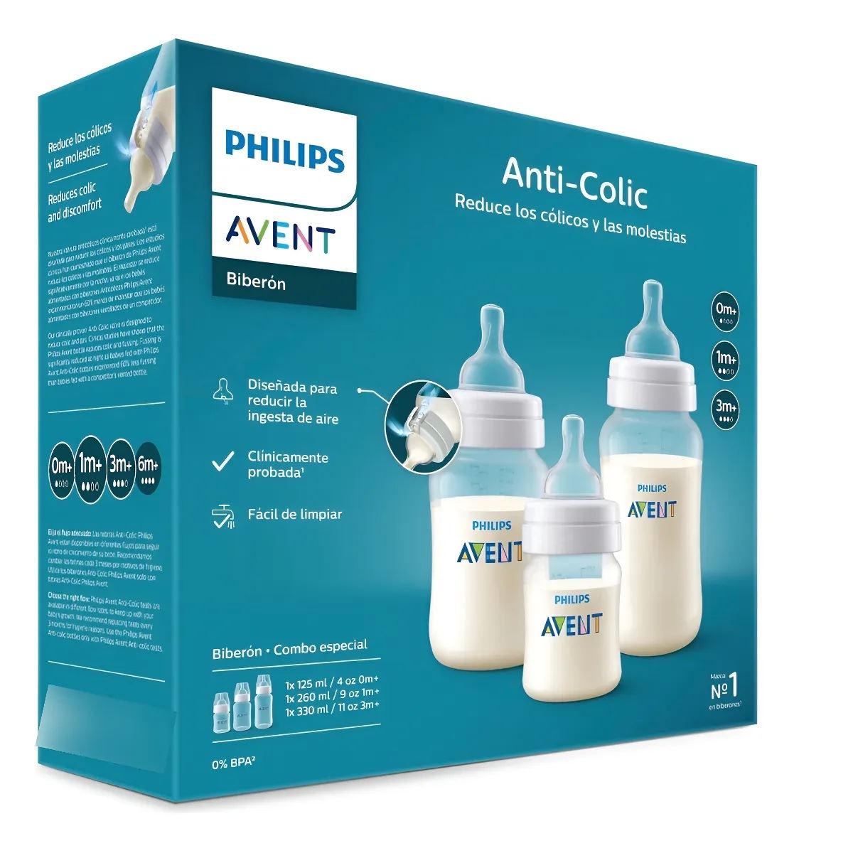 Set De Regalo Avent Anticolico Recien Nacido Azul De 3 Biberones