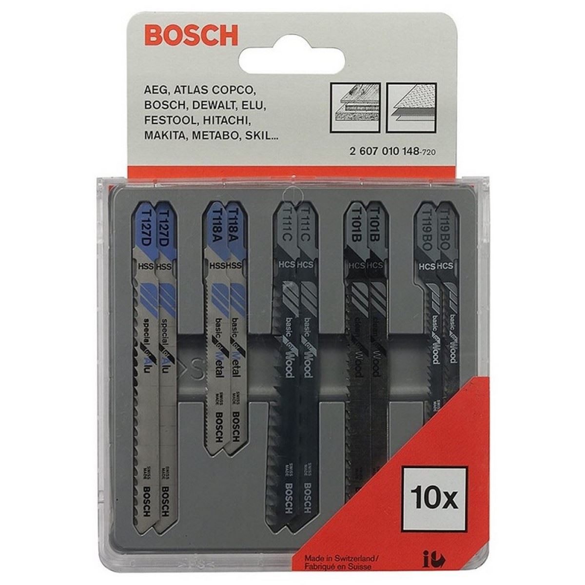 Set 10 Hojas de Calar Surtidas Aluminio/Metal/Madera Bosch