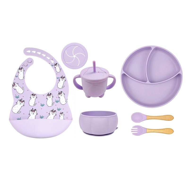 SET DE PLATOS DE SILICONA PARA BEBES GATITO - Lila