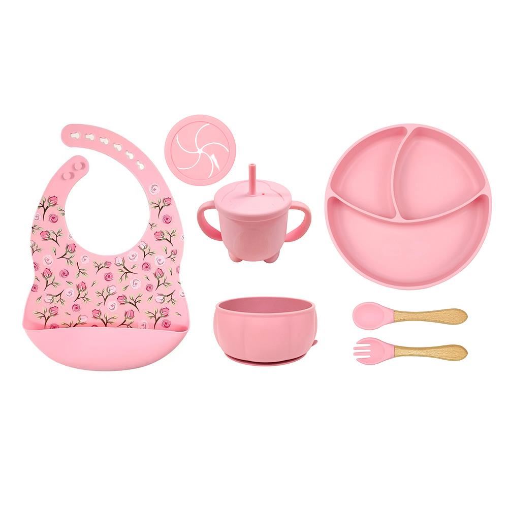 SET DE PLATOS DE SILICONA PARA BEBES FLOWERS - Rosa