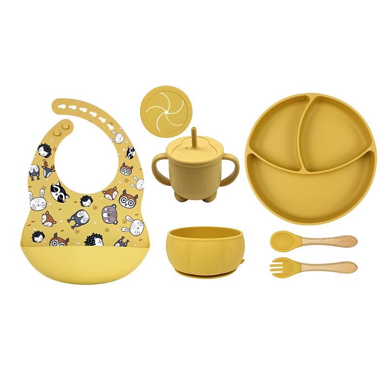 SET DE PLATOS DE SILICIONA PARA BEBES AMARILLO - Amarillo