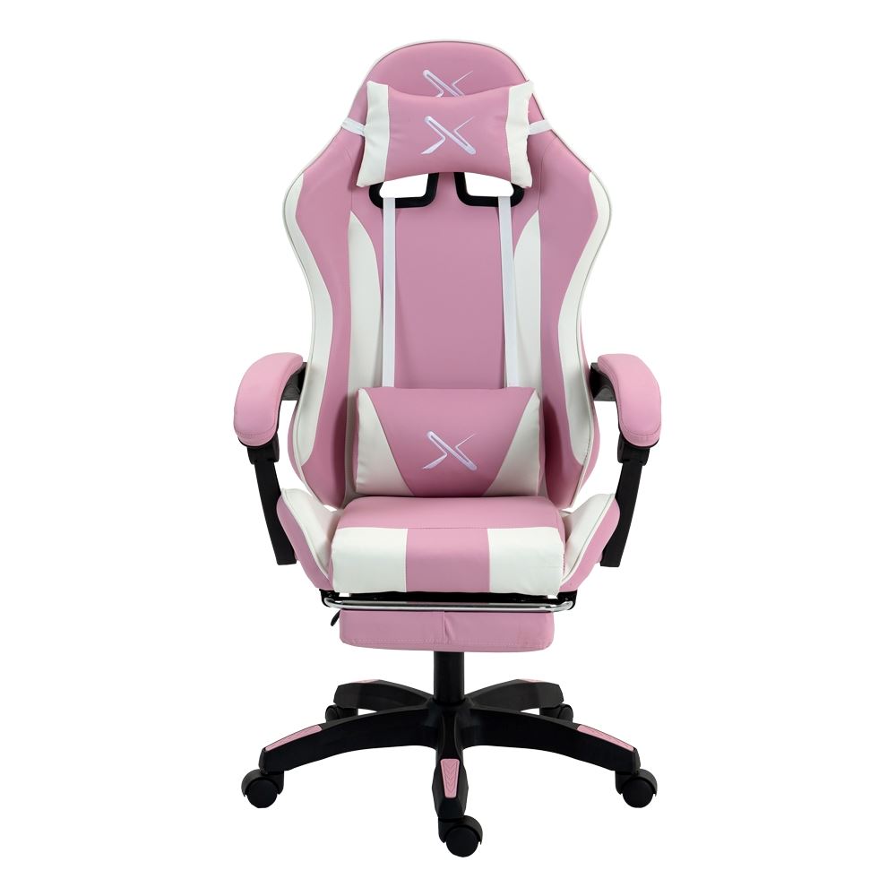 Silla Gamer Lyzor con Posapiés SGPTWN135A Rosa y Blanca