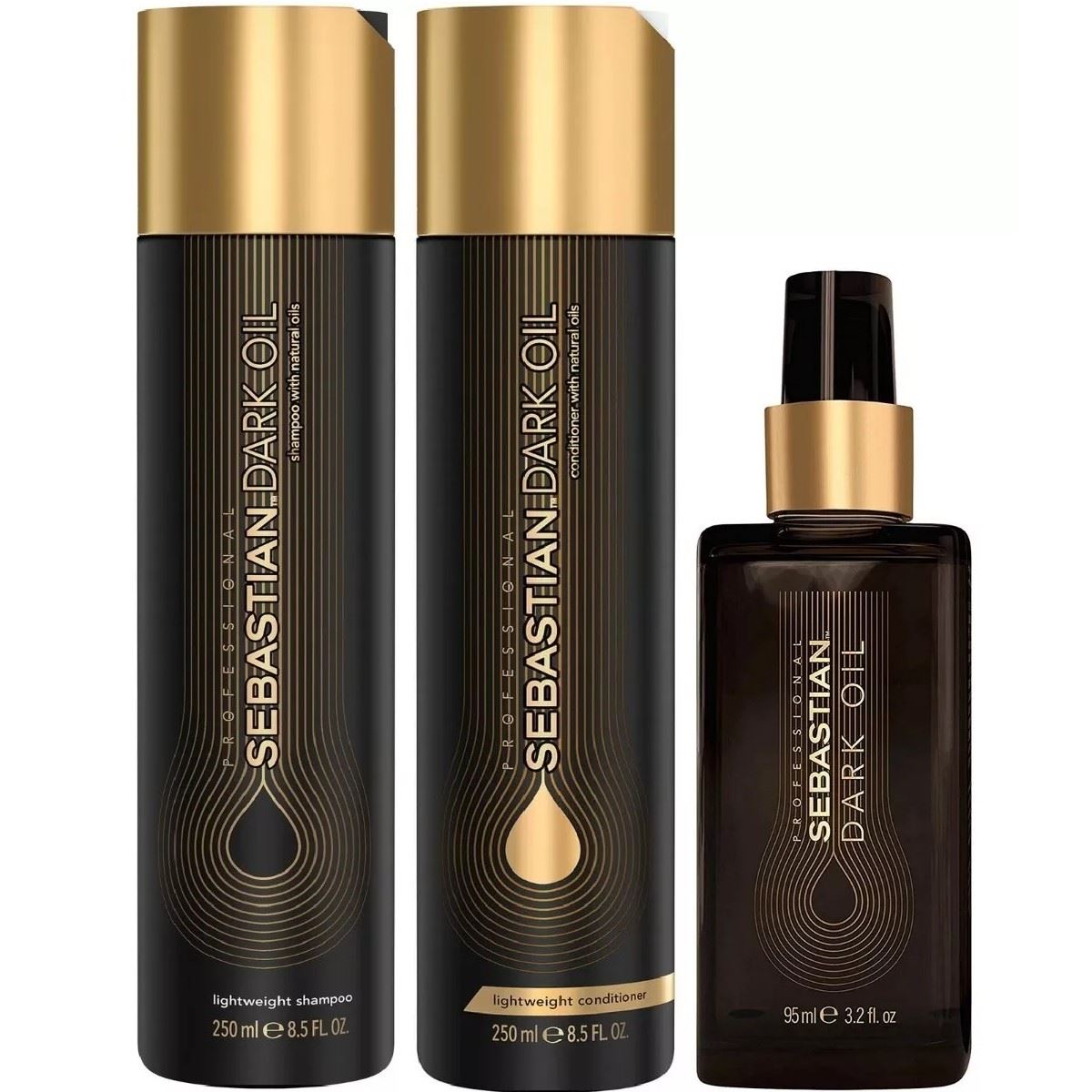 Shampoo 250ml + Acondicionador+ Serum Sebastian Dark Oil