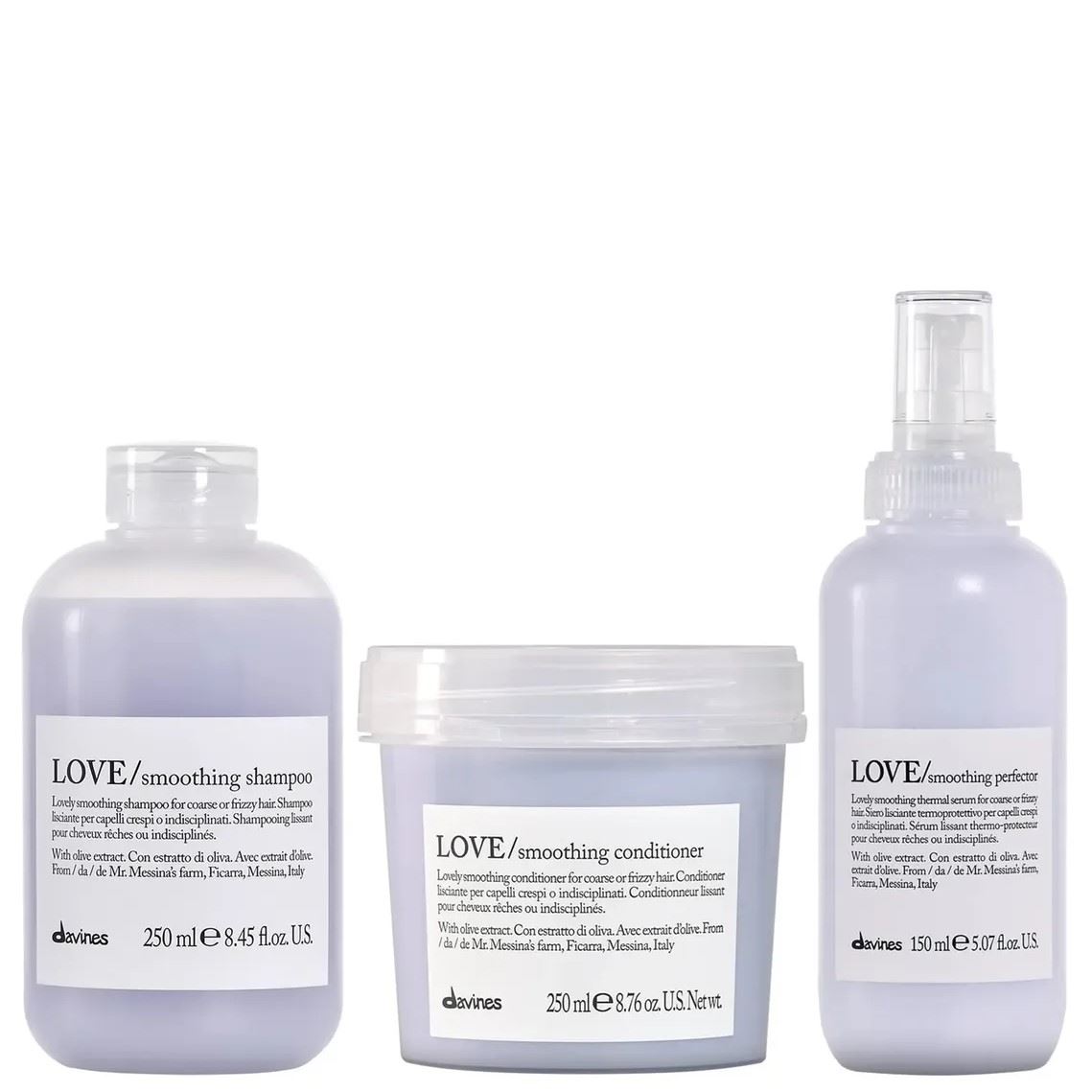 Shampoo Anti Frizz 250ml+ Acondicionador + Protector Térmico Love Smooth Davines