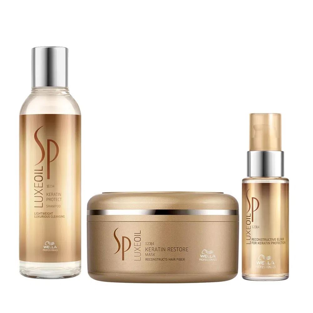 Shampoo Protector Keratina 200 + Mascarilla+ Elixir Sp Luxe Oil Wella