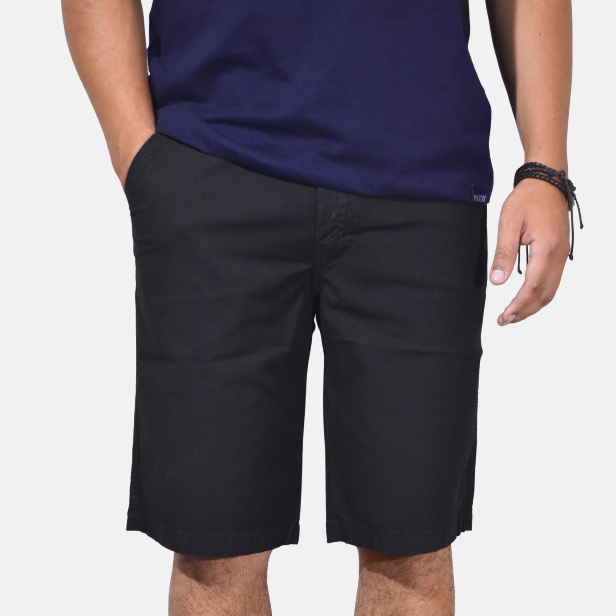 Short Slim Fit Casual Negro Algodón Drill Stretch Yonisters Clothing