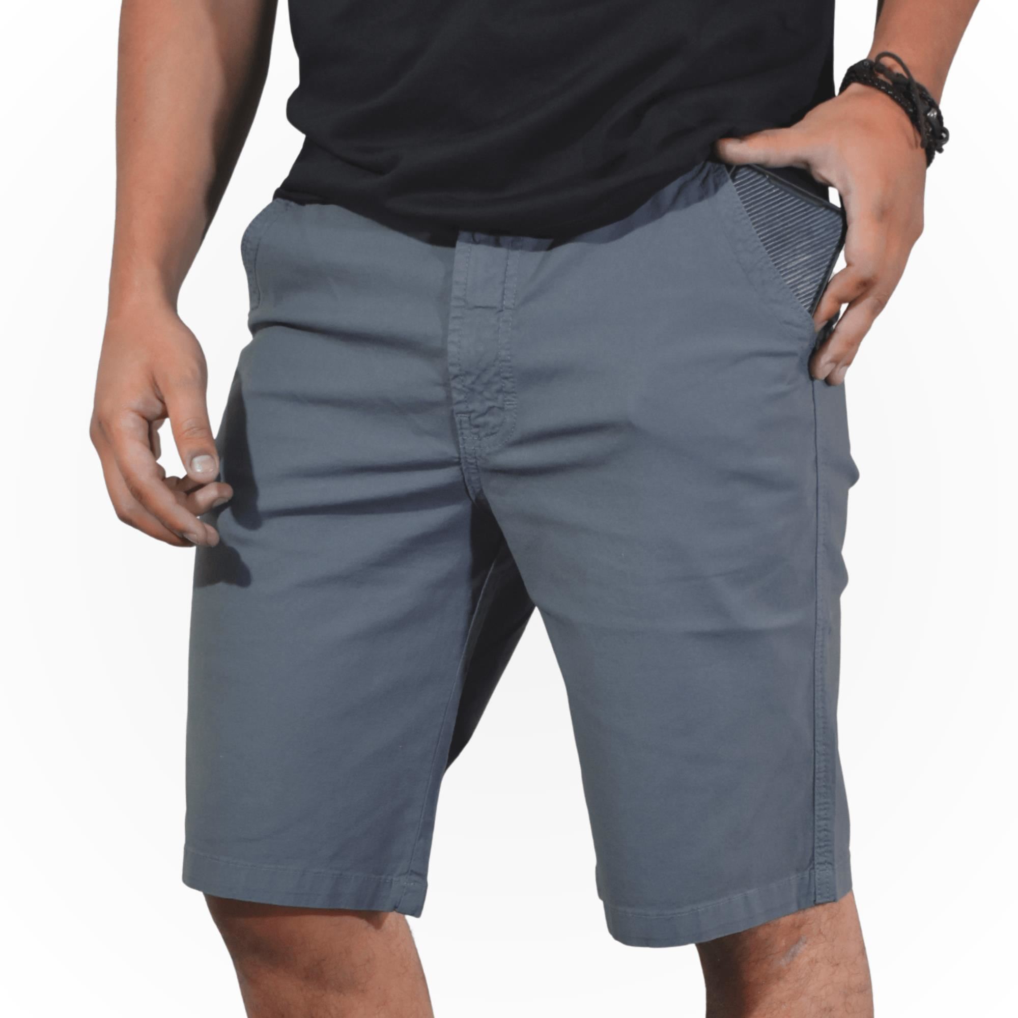 Short Slim Fit Casual Gris Azulado Algodón Drill Stretch Yonisters Clothing