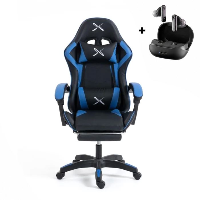 Silla Gamer Lyzor con Posapiés SGBLUTWN135A Azul + Skullcandy Smokin Buds