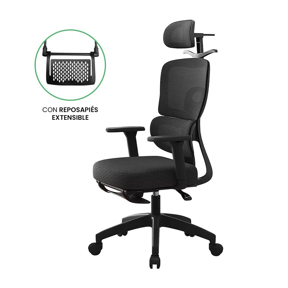 Silla de Oficina Ergonómica Evox Advance E6-BR Negro con Reposapiés