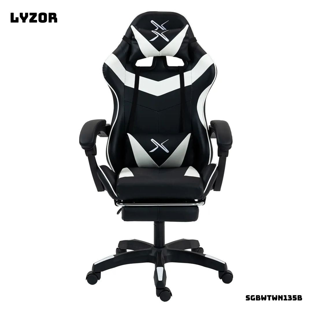 SILLA GAMER LYZOR CON POSAPIES BLANCO Y NEGRO - SGBWTWN135B