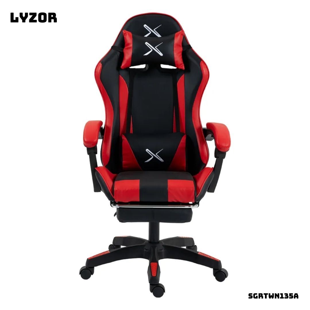 SILLA GAMER LYZOR CON POSAPIES ROJO Y NEGRO - SGRTWN135A