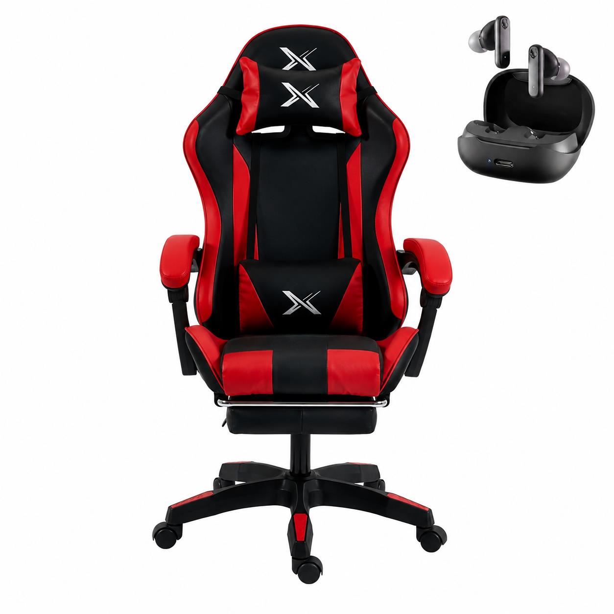 Silla Gamer Lyzor con Posapiés SGRTWN135A Roja y Negra + Skullcandy Smokin Buds