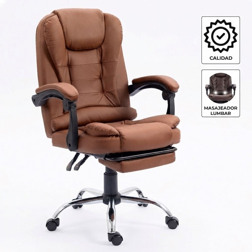 Silla de Oficina Gerencial con Masajeador Lumbar Marron Claro Sillium